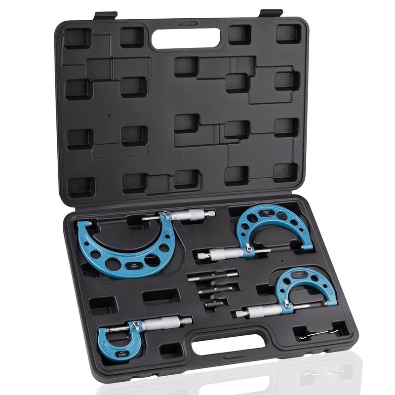 Beaiguna Store 4PCS Micrometer Set, 0-1"/1-2"/2-3"/3-4" Machinist Outside Micrometer Measuring Tool, Ultra-Precision 0.0001" Graduation Micrometers, Professional Machinist Tools Set - Image 1
